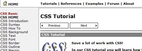 W3CSchools CSS Tutorial - screen shot.