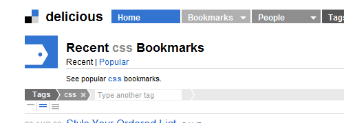 CSS on Delicious - screen shot.