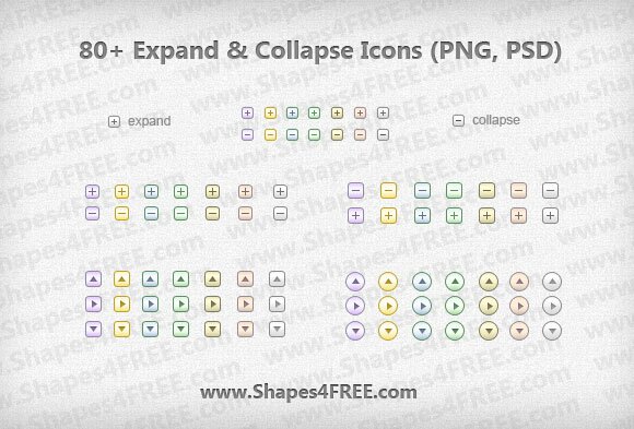 80 Expand, Collapse Icons (PNG, PSD)