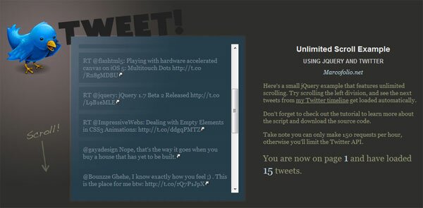 jQuery quickie: Unlimited Scroll using the Twitter API