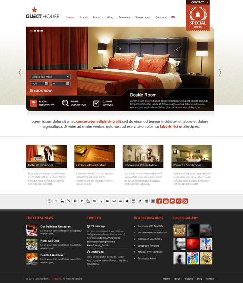 guesthouse wordpress theme 10 Great Premium Hotel Wordpress Themes