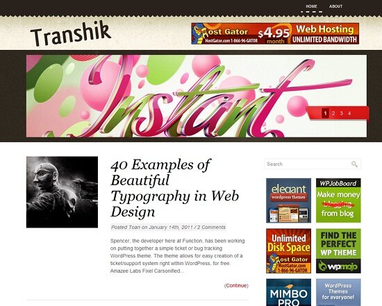 Transhik 48 Best WordPress Personal Blog Themes