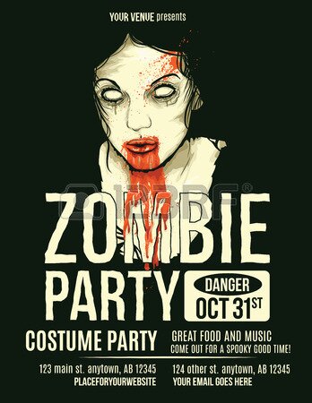 Zombie Party Flyer with Illustration of Female Zombie Girl