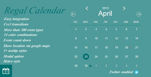 regal calendar 30 Useful jQuery Metro UI Plugins