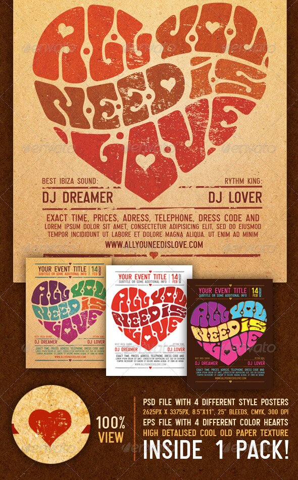 all-you-need-love-vintage-poster-flyer-template