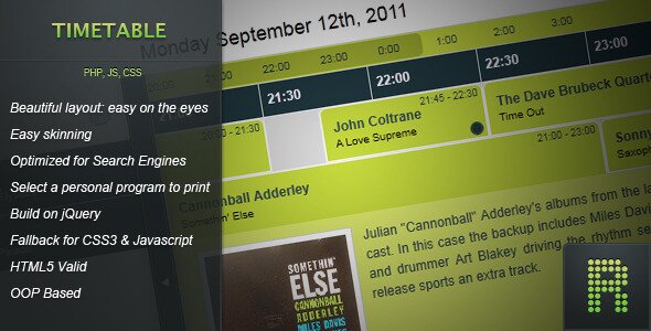Timetable for events with PHP jQuery and XML