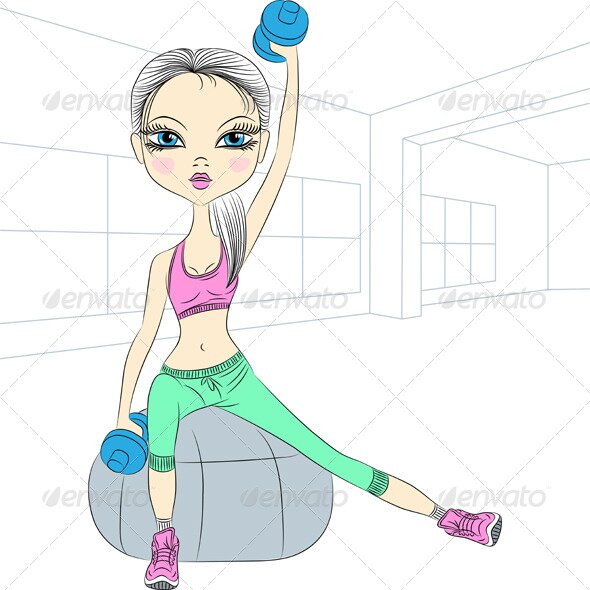 Fitness Girl Lifting Dumbbells in the Gym