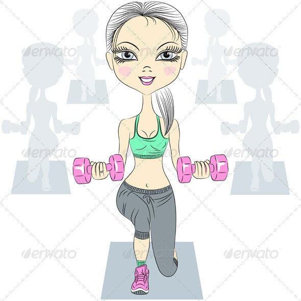 Fitness Girls Lifting Dumbbells in the Gym