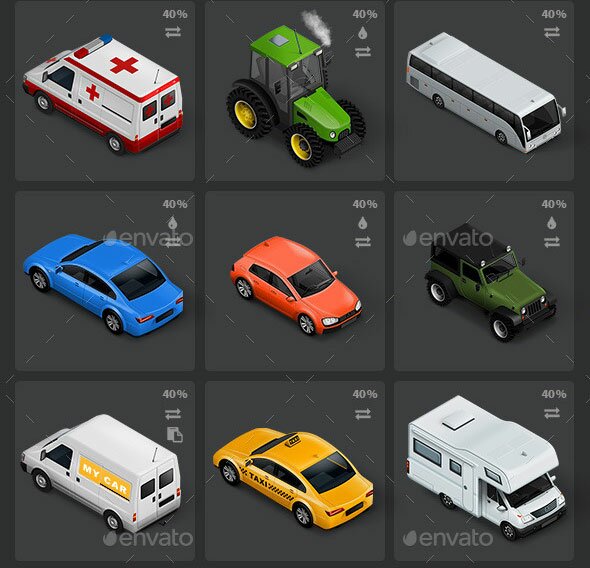 Isometric-Map-Icons-Cars-and-Traffic