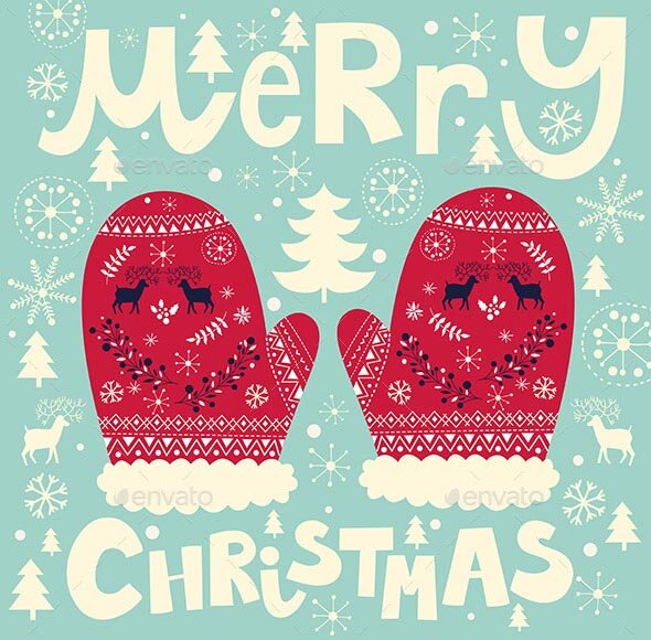 illustration with Christmas mittens