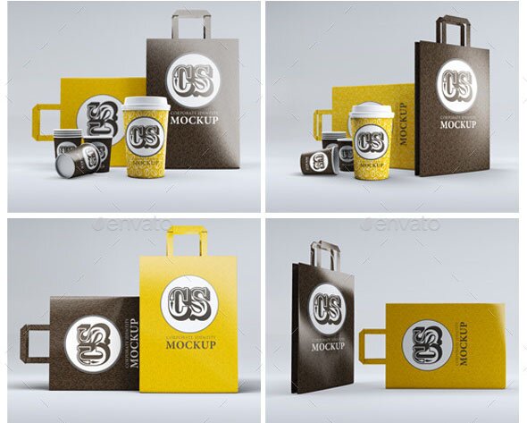 Branding Identity Coffee Cup Bag Mockup
