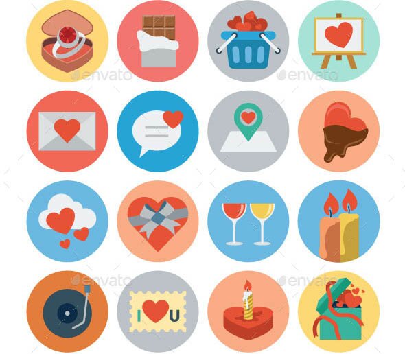 75 Flat Love and Romance Icons
