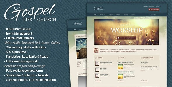 gospel responsive wp theme 18 Best Church Website Templates